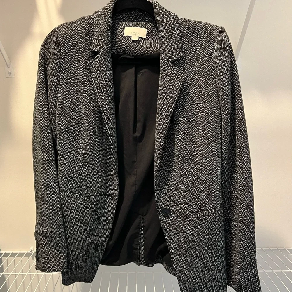 LOFT black & white herringbone blazer 2 - Picture 2 of 6